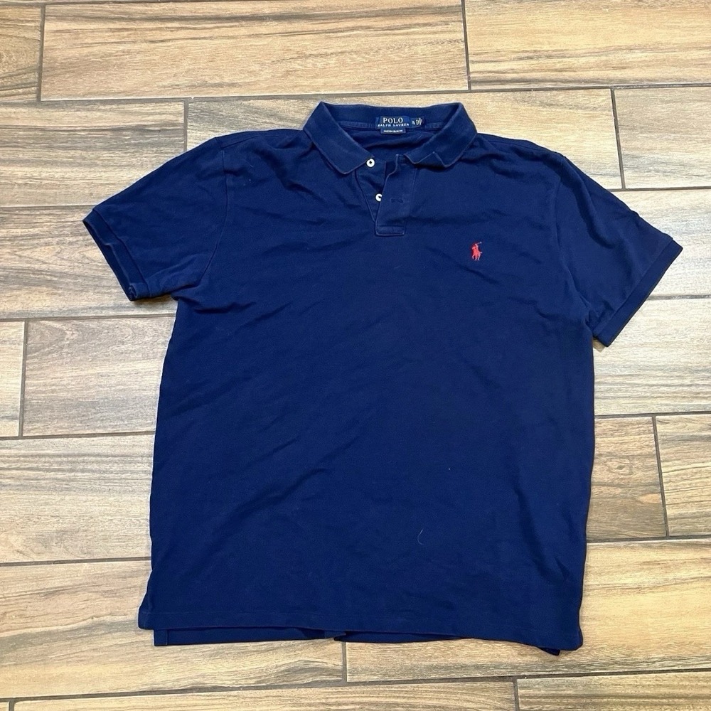 Polo Ralph Lauren Mens Custom Slim Fit Polo Shirt Blue Red Pony Logo XL